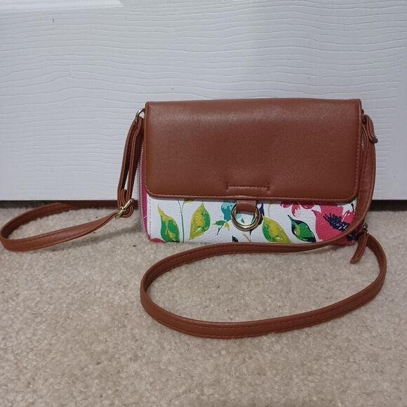 Source Unknown Handbags - Floral Crossbody Bag with Faux Leather Accents